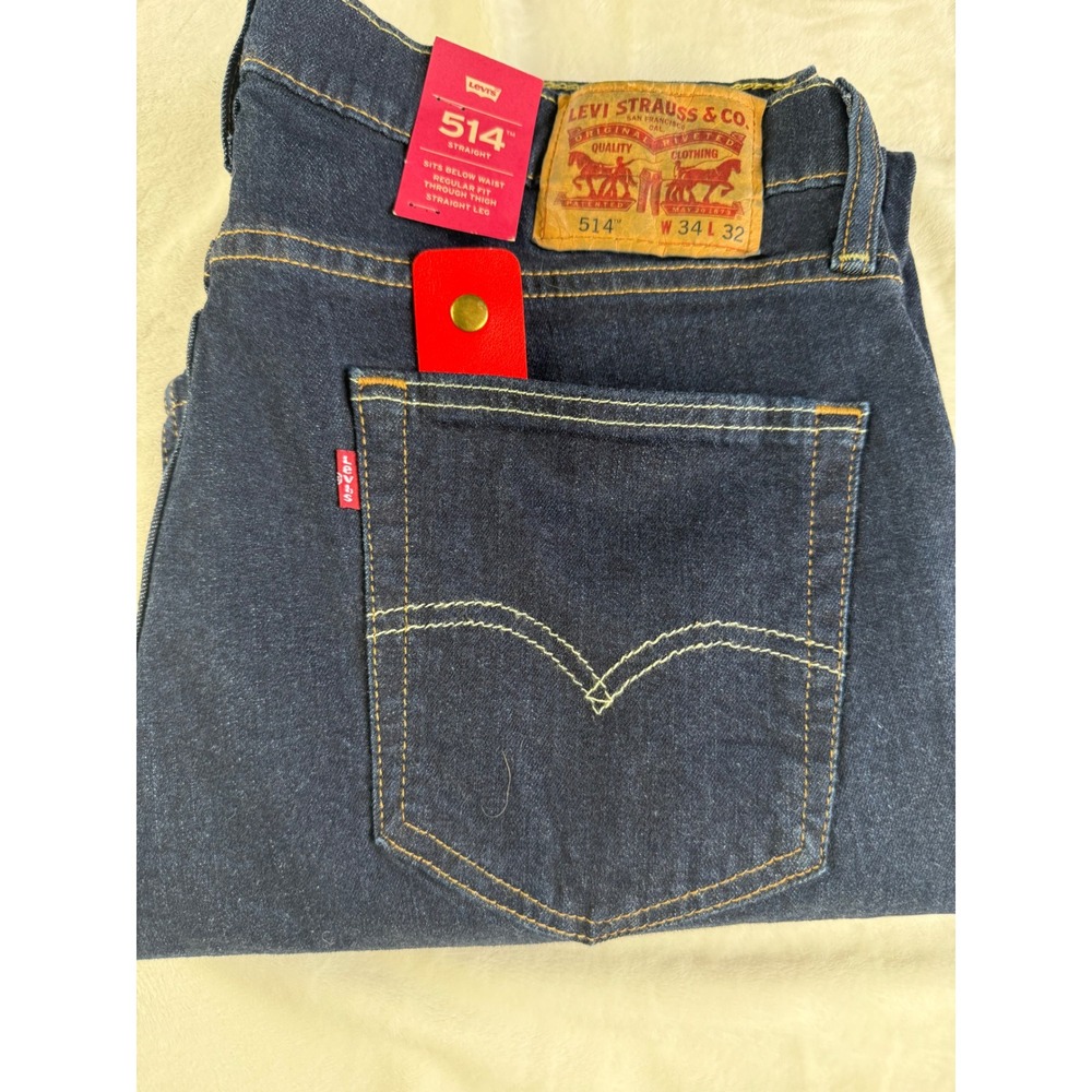 Levis 514 Straight Leg Jeans Mens 34x32 Dark Wash Indigo Stretch - Picture 12 of 12
